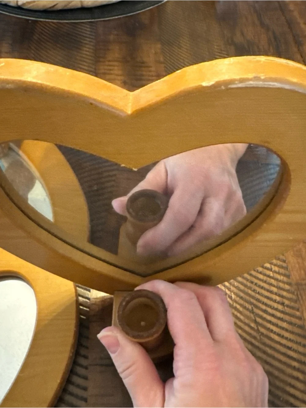 Vtg Wood Heart Mirror Wall Candle Holder Small Country Cottage Decor pair